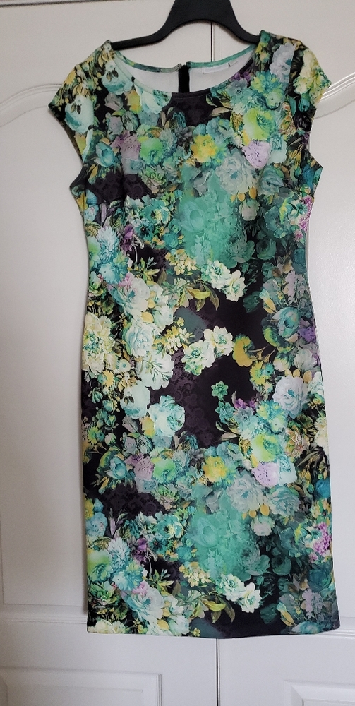 New York and Co. Black and Green Floral Dress